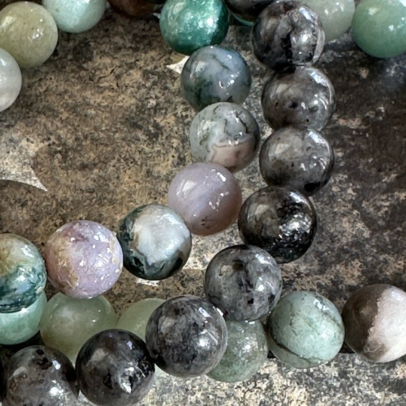 Set of 3 bracelets.  Amazonite, Flashy moonstone, Agates. Natural gem crystals - Picture 8 of 10